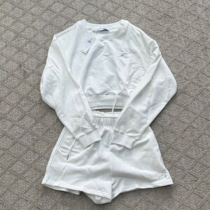 Alo White Cropped Sweatshirt and Shorts Set